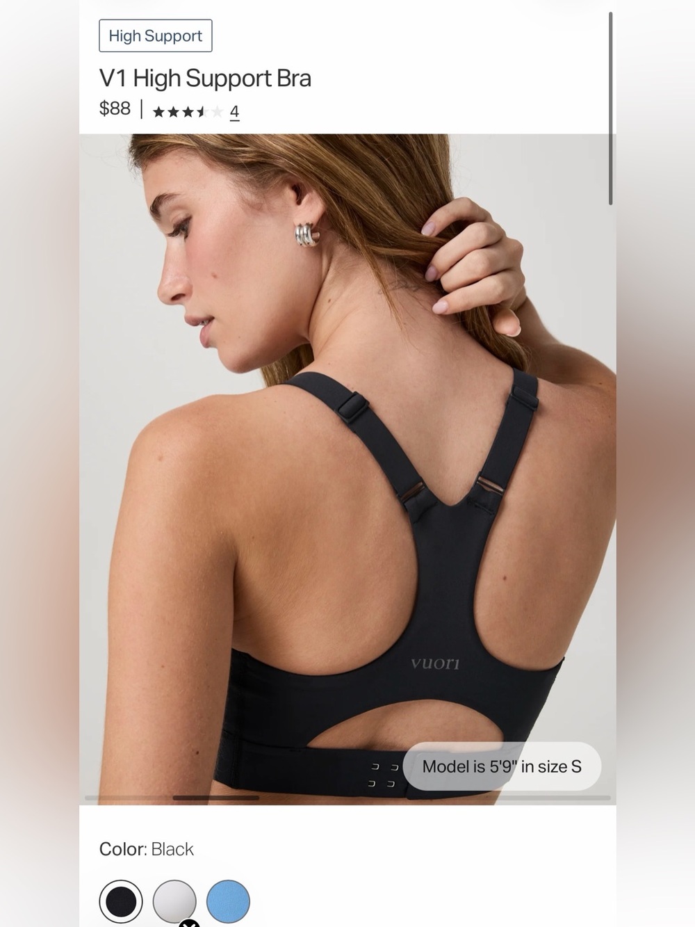 Vuori Black Adjustable High-Support Sports Bra